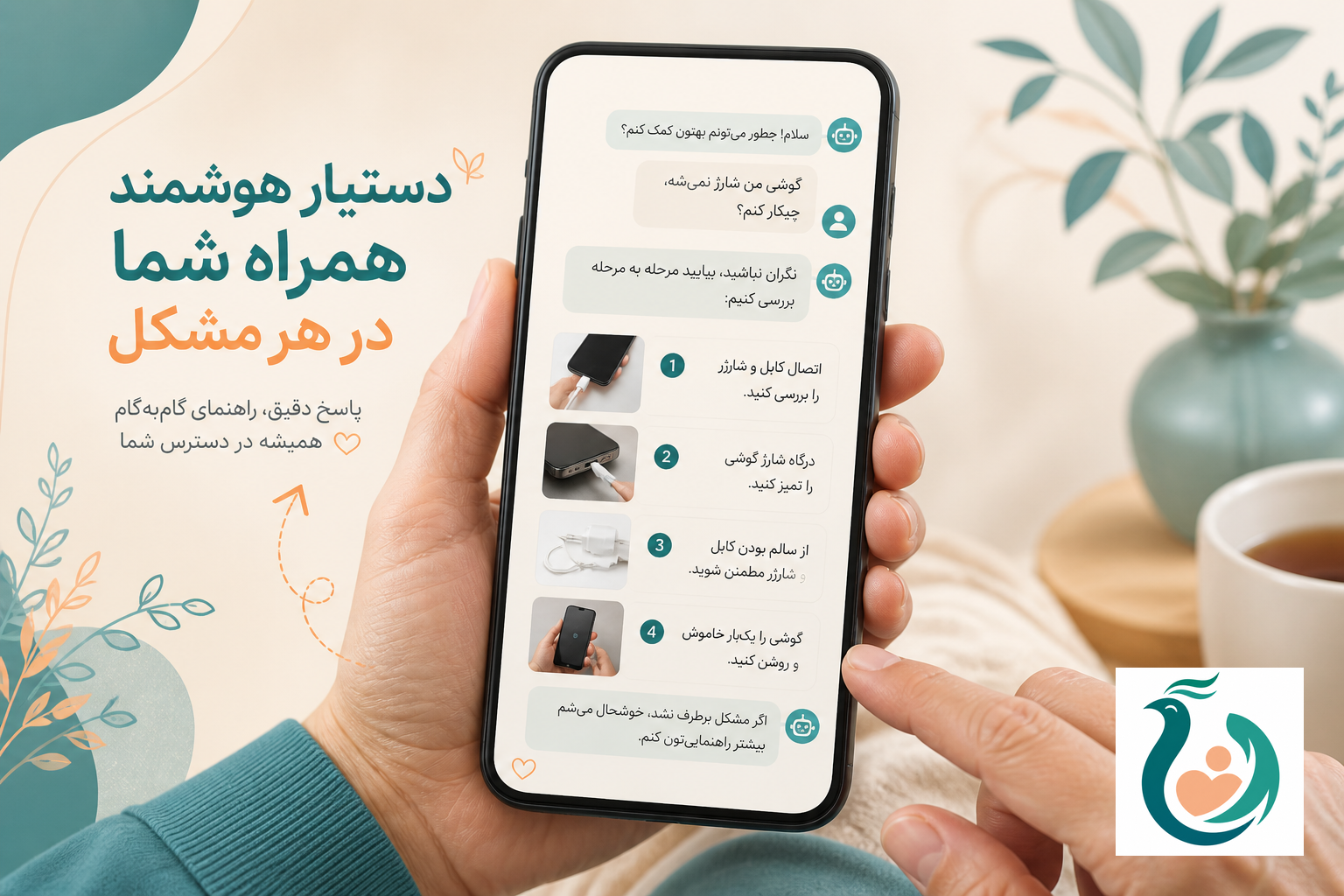 دستیار هوشمند سیمرغ در حال عیب یابی تصویری شارژ نشدن گوشی